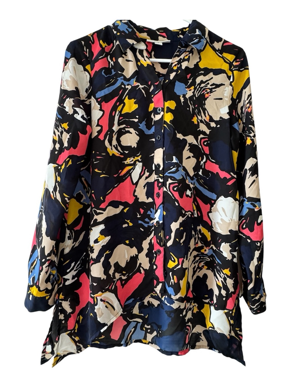 Dana Buchman Women’s Abstract Floral Button Front Tunic Blouse Small Colorful - Picture 3 of 6